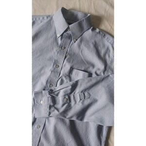 Jos. A. Bank Traveler Shirt Mens 16-33 Tailored Fit Blue White MicroCheck Cotton